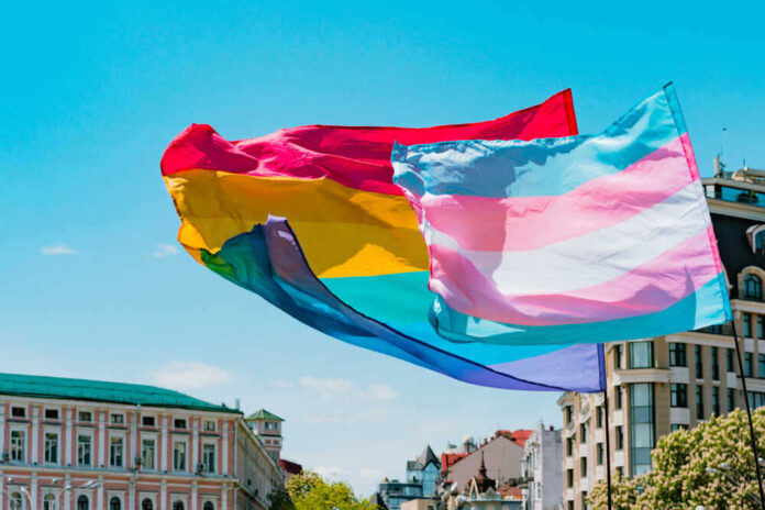 Waving,Transgender,And,Gay,Rainbow,Lgbt,Flags.,Pride.,Gender.,Intimacy.