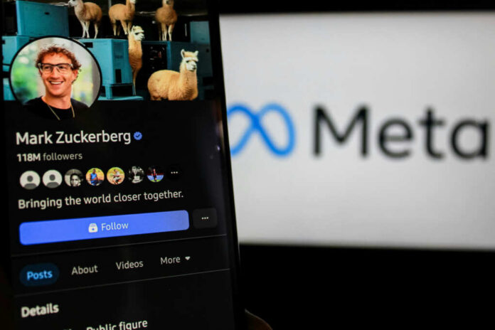 shutterstock2561501377jpg Close-up of a social media profile on a mobile device featuring a smiling individual and a Meta logo in the background