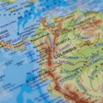 A detailed map showing Colombia and its geographical features