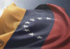 Close-up of the Venezuelan flag waving in the wind