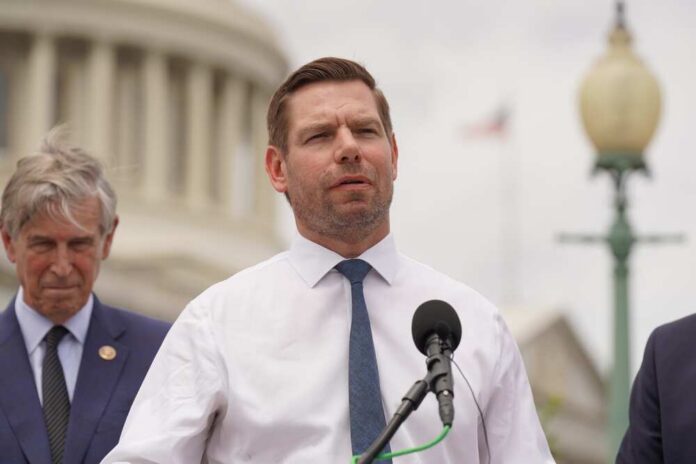 A politician speaking at a press conference outside the Capitol building
