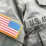 Close-up of a U.S. Army uniform with an American flag patch