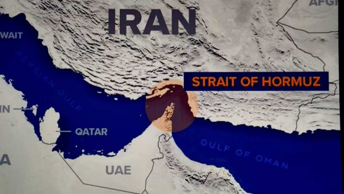 Map highlighting the Strait of Hormuz near Iran