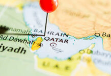 Map of Qatar with a red pin marking the location