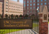 Sign for the University of Southern California on a campus