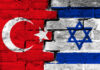 Turkey and Israel flags painted on a brick wall