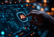 AI Startup Dangles $2,000—What’s The Catch? A hand interacting with a digital interface displaying AI in bright letters