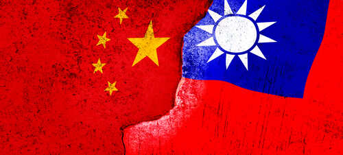A visual representation of the flags of China and Taiwan with a distressed texture