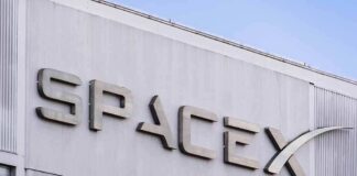 SpaceX logo on a building facade