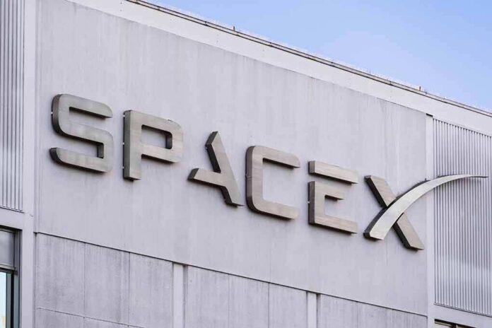 shutterstock_1589390272 SpaceX logo on a building facade