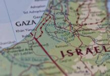 Map close-up of Gaza and southern Israel