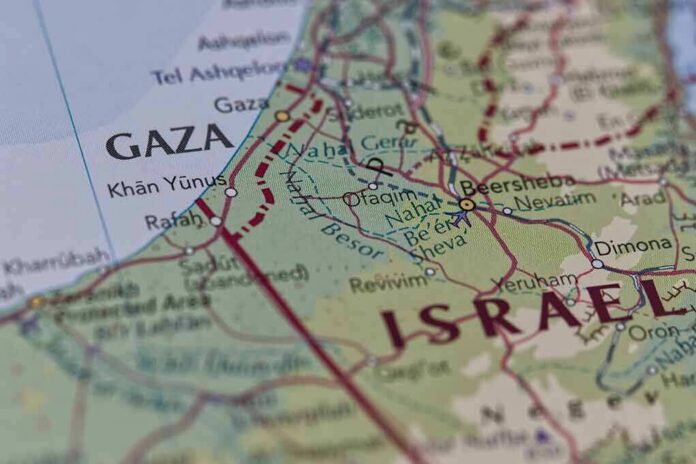 shutterstock_2372927031 Map close-up of Gaza and southern Israel