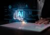 Music Bosses Tighten Grip on AI A hand interacting with a digital interface displaying AI technology