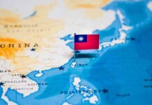 Taiwan flag pin on map of East Asia
