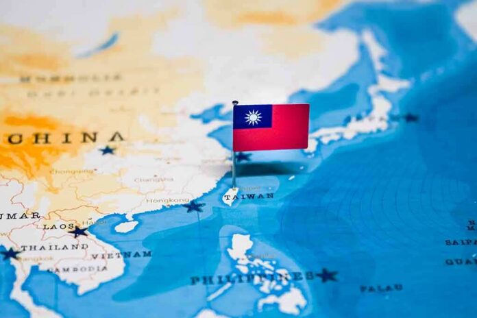 Taiwan flag pin on map of East Asia