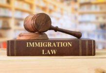 Judge's gavel resting on an immigration law book