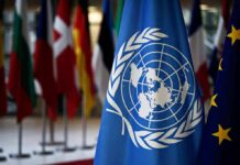 Abbas Sparks UN Firestorm Over Gaza United Nations flag among international flags