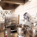 Stand mixers in a commercial kitchen