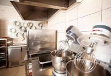 Stand mixers in a commercial kitchen