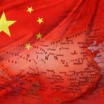 Chinese flag overlaid on a map of China