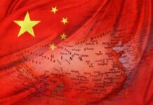 Chinese flag overlaid on a map of China