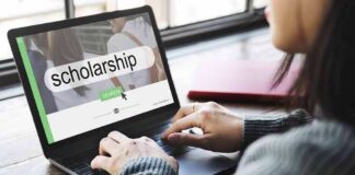 Person using a laptop to search for scholarships