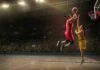 Two women playing basketball; Michelle Jenneke is not visible