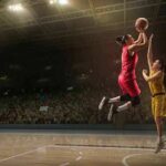 Two women playing basketball; Michelle Jenneke is not visible
