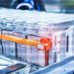 Electric vehicle battery pack with orange high-voltage cable