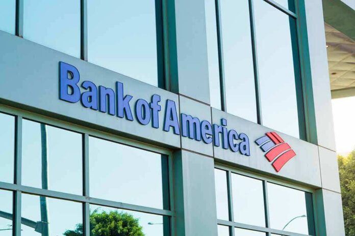 Bank of America branch exterior with logo on glass building
